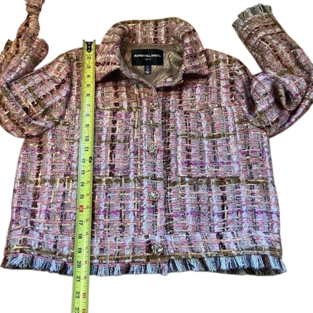 Adrienne Landau ONYX Crystal Tweed Jacket Blazer Pink Gold Sequin Fringe Medium - Picture 15 of 16